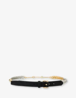 Moschino Belts^Calfskin belt with chains