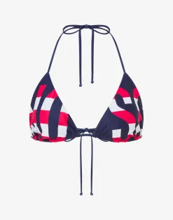 Moschino Swimwear^Striped Lettering Logo Triangle Bikini Top