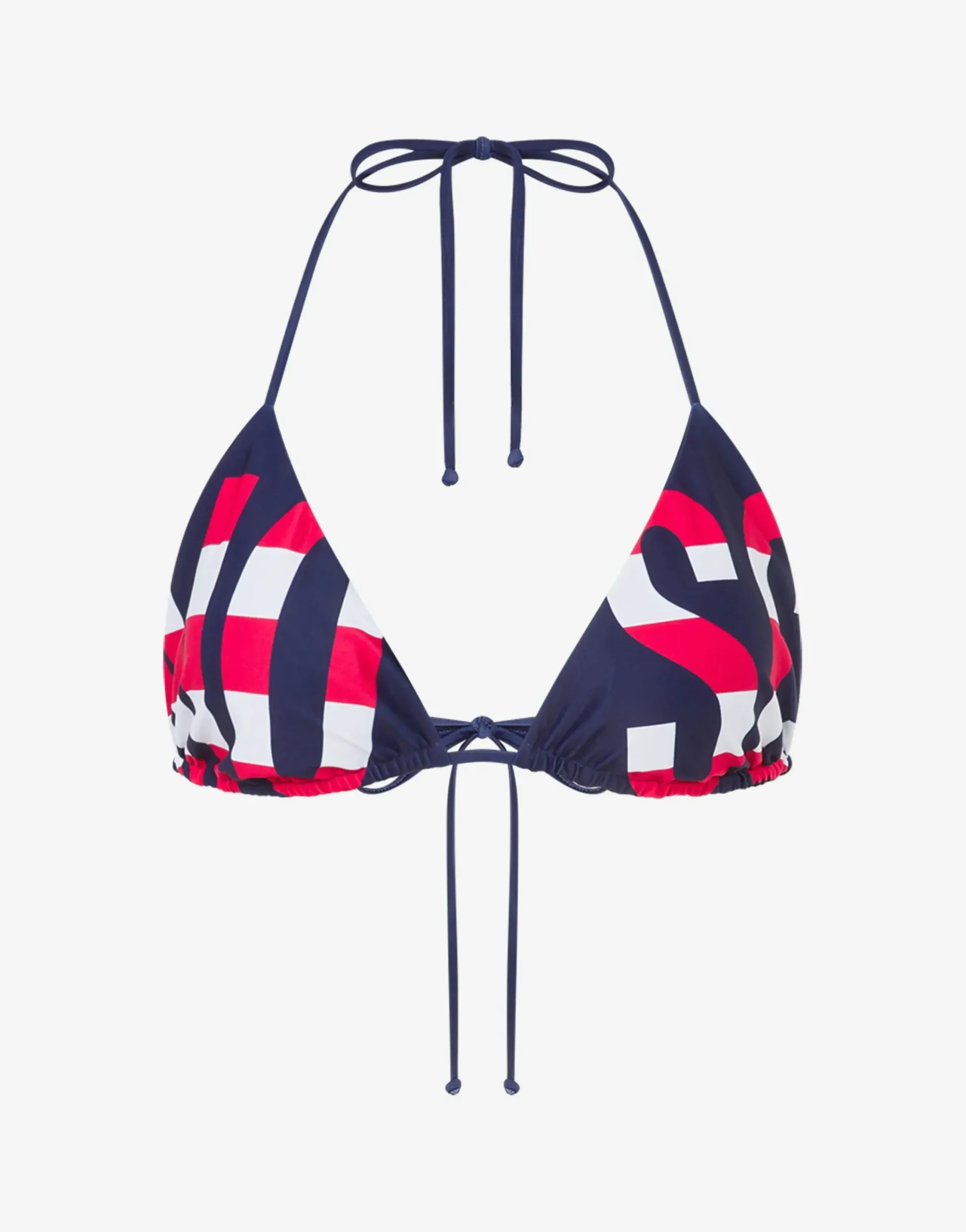 Moschino Swimwear^Striped Lettering Logo Triangle Bikini Top