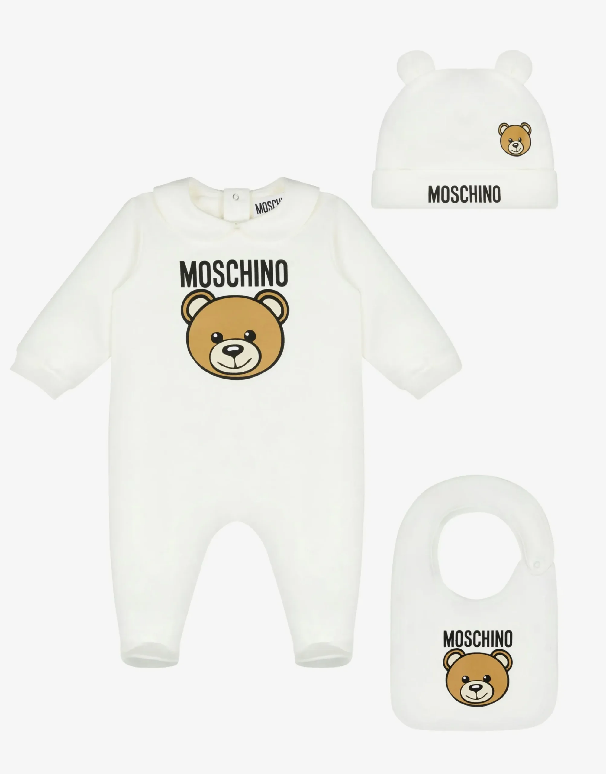 BOY Moschino Girl|Boy^Teddy Print bodysuit, hat, and bib set